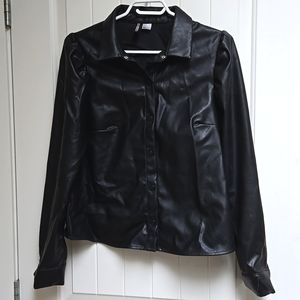 H&M Divided black biker leather like jacket long sleeve snaps closing